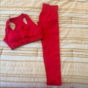 Amazon Seamless Red Activewear Set - Sports Bra + Leggings